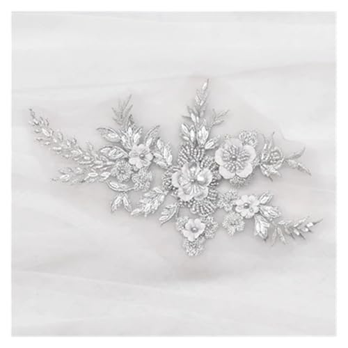 4 Stücke 3D Nagel Perlen Stickerei Spitze Patch Blumen Applikation Jacke Hochzeitskleid Kleidung DIY Zubehör(Grey) von OZLCUA