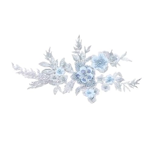 4 Stücke 3D Nagel Perlen Stickerei Spitze Patch Blumen Applikation Jacke Hochzeitskleid Kleidung DIY Zubehör(Light blue) von OZLCUA
