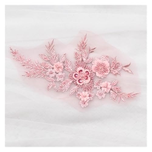 4 Stücke 3D Nagel Perlen Stickerei Spitze Patch Blumen Applikation Jacke Hochzeitskleid Kleidung DIY Zubehör(Pink 2) von OZLCUA