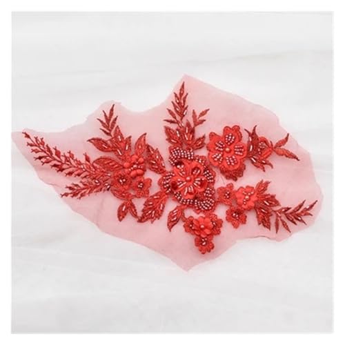4 Stücke 3D Nagel Perlen Stickerei Spitze Patch Blumen Applikation Jacke Hochzeitskleid Kleidung DIY Zubehör(Red) von OZLCUA