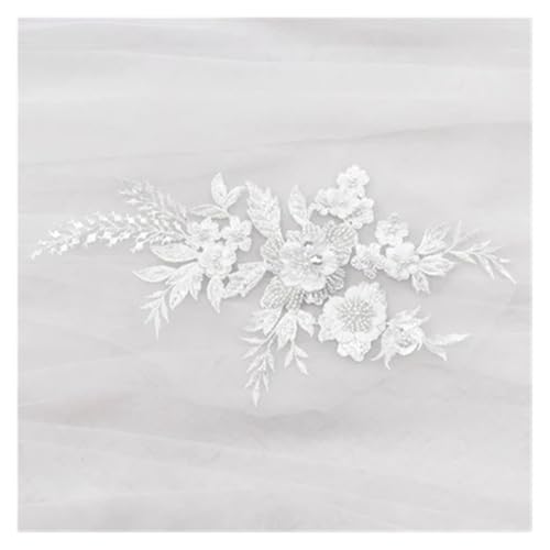 4 Stücke 3D Nagel Perlen Stickerei Spitze Patch Blumen Applikation Jacke Hochzeitskleid Kleidung DIY Zubehör(White) von OZLCUA