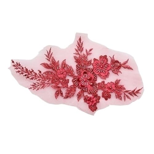 4 Stücke 3D Nagel Perlen Stickerei Spitze Patch Blumen Applikation Jacke Hochzeitskleid Kleidung DIY Zubehör(Wine red) von OZLCUA