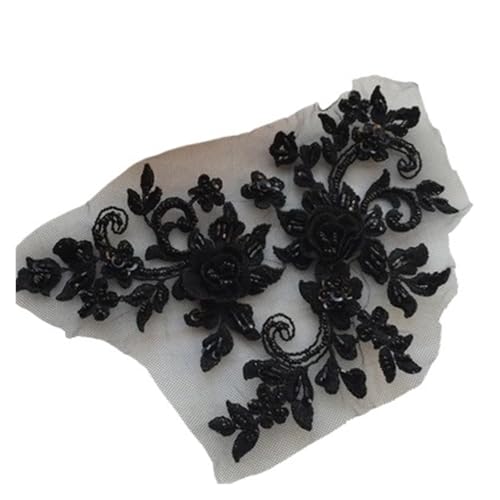 DIY handgefertigte Perlen-Blumen-Patch, Applikation, Hochzeitskleid-Accessoires, Spitzen-Ausbesserungskleidung, 4 Stück, 2 Paar(Black) von OZLCUA