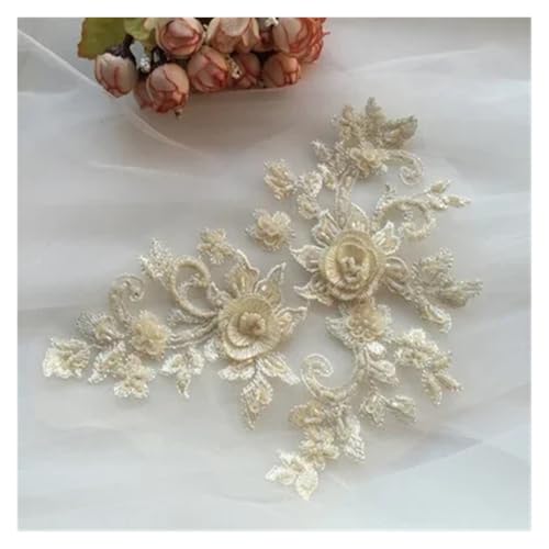 DIY handgefertigte Perlen-Blumen-Patch, Applikation, Hochzeitskleid-Accessoires, Spitzen-Ausbesserungskleidung, 4 Stück, 2 Paar(Champagne) von OZLCUA
