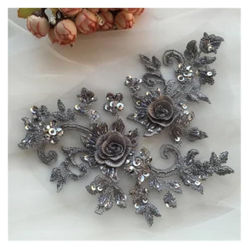 DIY handgefertigte Perlen-Blumen-Patch, Applikation, Hochzeitskleid-Accessoires, Spitzen-Ausbesserungskleidung, 4 Stück, 2 Paar(Color 02) von OZLCUA