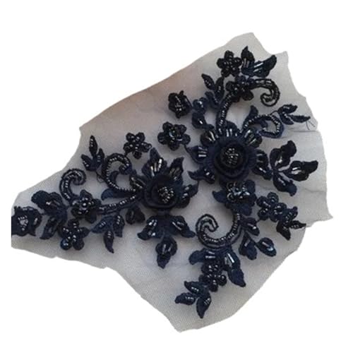 DIY handgefertigte Perlen-Blumen-Patch, Applikation, Hochzeitskleid-Accessoires, Spitzen-Ausbesserungskleidung, 4 Stück, 2 Paar(Deep Blue) von OZLCUA