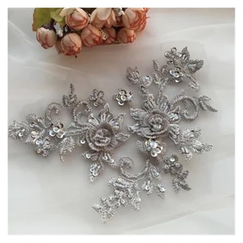 DIY handgefertigte Perlen-Blumen-Patch, Applikation, Hochzeitskleid-Accessoires, Spitzen-Ausbesserungskleidung, 4 Stück, 2 Paar(Gray) von OZLCUA