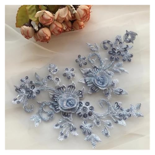 DIY handgefertigte Perlen-Blumen-Patch, Applikation, Hochzeitskleid-Accessoires, Spitzen-Ausbesserungskleidung, 4 Stück, 2 Paar(Grey blue) von OZLCUA