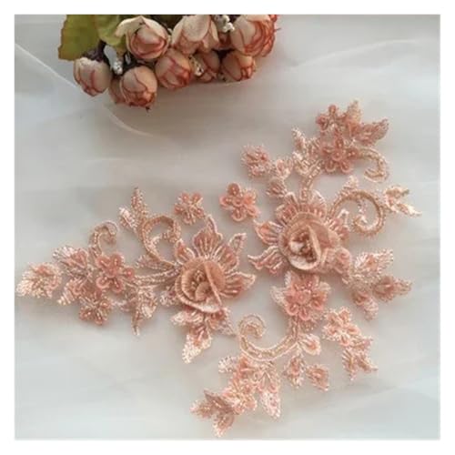 DIY handgefertigte Perlen-Blumen-Patch, Applikation, Hochzeitskleid-Accessoires, Spitzen-Ausbesserungskleidung, 4 Stück, 2 Paar(Pink) von OZLCUA