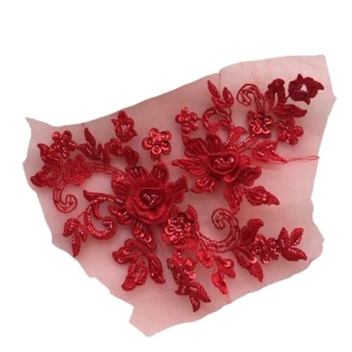DIY handgefertigte Perlen-Blumen-Patch, Applikation, Hochzeitskleid-Accessoires, Spitzen-Ausbesserungskleidung, 4 Stück, 2 Paar(Red) von OZLCUA
