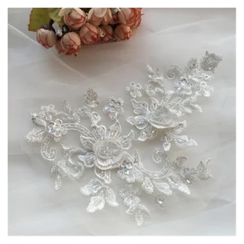 DIY handgefertigte Perlen-Blumen-Patch, Applikation, Hochzeitskleid-Accessoires, Spitzen-Ausbesserungskleidung, 4 Stück, 2 Paar(White) von OZLCUA