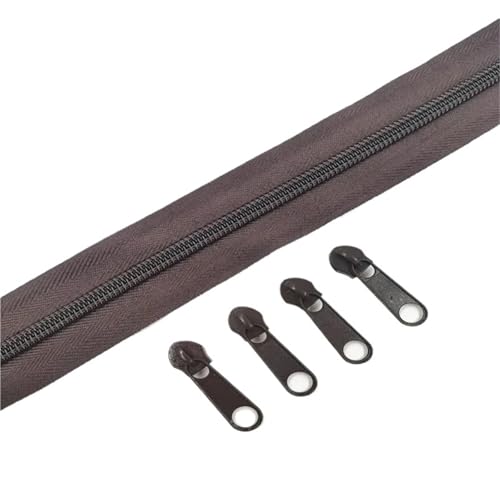 OZLCUA 1/2/3/5/10 Meters with 2/4/6/10/20 Zipper Slider 5# Nylon Zipper Loop(Brown,5 Meter 10 Slider) von OZLCUA