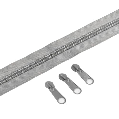 OZLCUA 1/2/3/5/10 Meters with 2/4/6/10/20 Zipper Slider 5# Nylon Zipper Loop(Gray,10 Meter 20 Slider) von OZLCUA