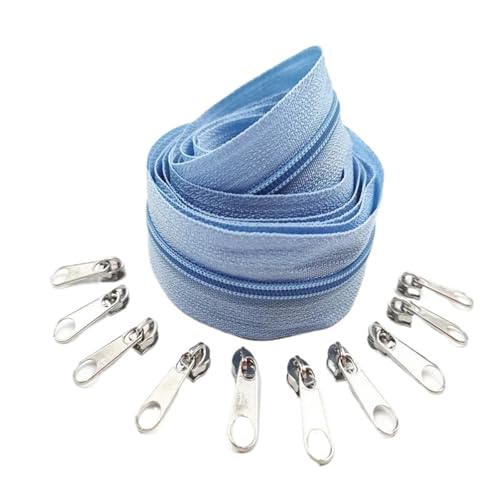 OZLCUA 1/2/3/5/8/10 Meters Long Nylon Zippers Rolls with 2/4/6/10/16/20 Pieces Zipper Slider for Tailor Sewing Accessories(Blue,5 Meter 10 Slider) von OZLCUA