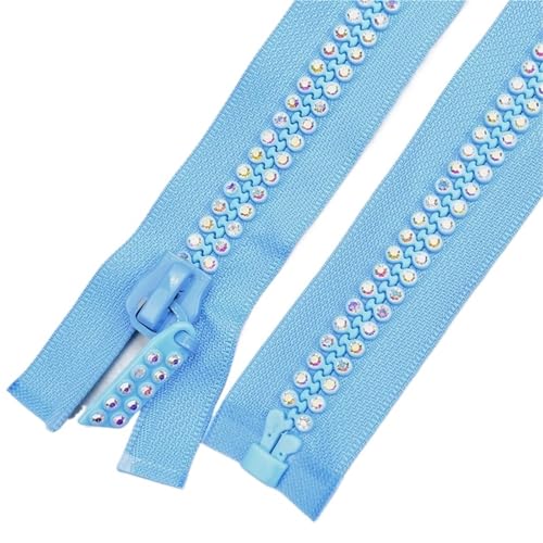 OZLCUA 1 Pcs 60cm Rhinestone Zipper Shiny Open-End Zippers for Sewing DIY Jacket Coat Clothing Accessories(Blue) von OZLCUA