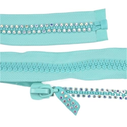 OZLCUA 1 Pcs 60cm Rhinestone Zipper Shiny Open-End Zippers for Sewing DIY Jacket Coat Clothing Accessories(Green) von OZLCUA