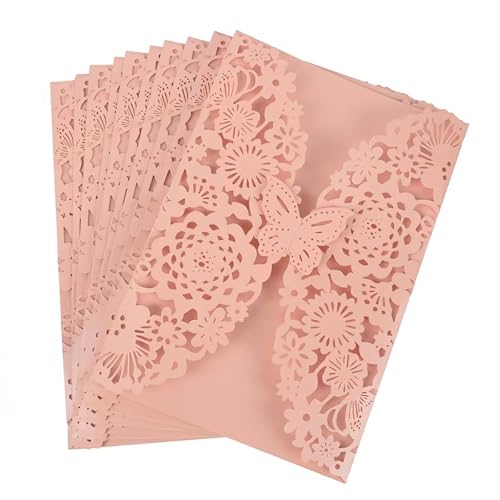 OZLCUA 10 stücke Schmetterling Hochzeit Einladung Karten Blume Geburtstag Karten Mädchen Debüt Einladung Laser Cut Hohl Party Grußkarten(Pink) von OZLCUA