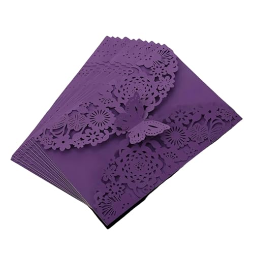OZLCUA 10 stücke Schmetterling Hochzeit Einladung Karten Blume Geburtstag Karten Mädchen Debüt Einladung Laser Cut Hohl Party Grußkarten(Purple) von OZLCUA