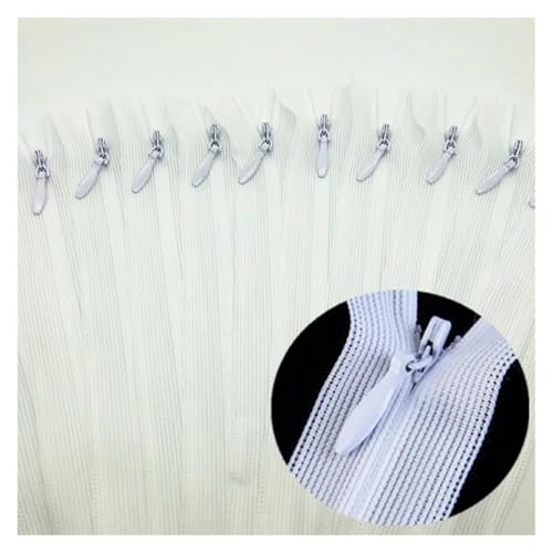OZLCUA 10pcs 3# White 28cm/30cm/40cm/50cm/60cm Nylon Invisible Soft Tulle Coil Chiffon Zipper Sewing Silk Zippers(25cm) von OZLCUA