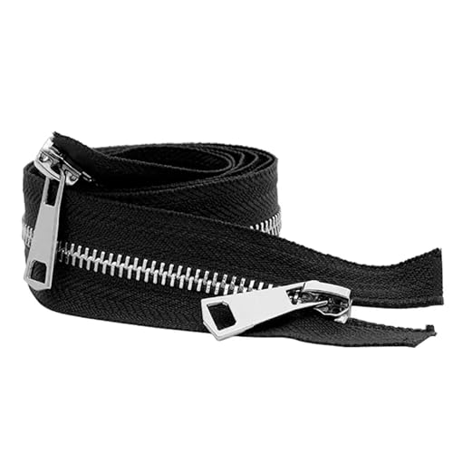 OZLCUA 30/40/50/60/70/80cm 5# Colorful Open-end Double Sliders Silver Metal Zipper DIY Handcraft for Cloth Pocket Garment(Black,A 10cm) von OZLCUA