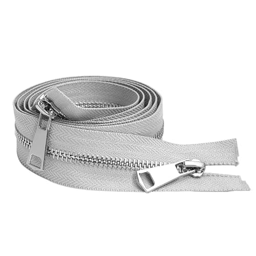 OZLCUA 30/40/50/60/70/80cm 5# Colorful Open-end Double Sliders Silver Metal Zipper DIY Handcraft for Cloth Pocket Garment(Gray,60cm) von OZLCUA