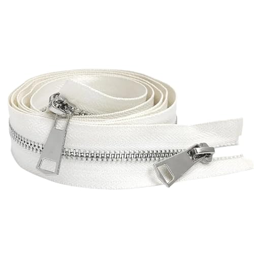OZLCUA 30/40/50/60/70/80cm 5# Colorful Open-end Double Sliders Silver Metal Zipper DIY Handcraft for Cloth Pocket Garment(White,30cm) von OZLCUA