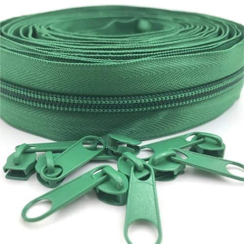 OZLCUA 5 Meter Nylon Coil Zippers by The Yard with 10pcs Sliders for DIY Sewing Tailor Crafts Bags(Green) von OZLCUA