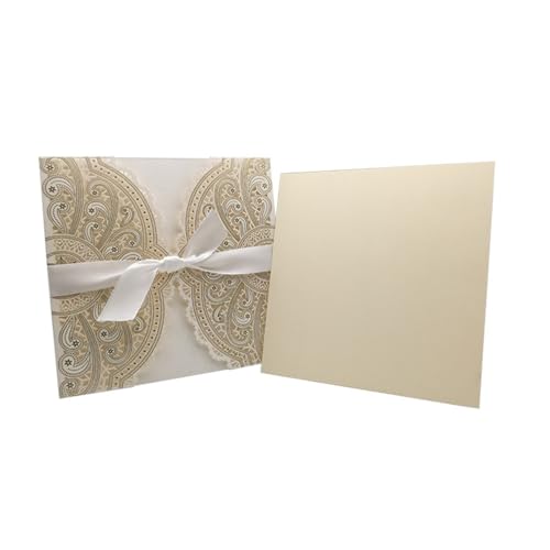 OZLCUA Hochzeitseinladungen 10 Stücke Laser Cut Floral Hochzeitseinladungskarte Spitze Grußkarte Benutzerdefinierte Mit Band Geburtstag Verlobung Hochzeit Partei Liefert(Ivory Cover Insert) von OZLCUA