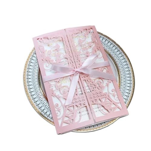 OZLCUA Lasergeschnittene Geburtstagseinladung mit Eiffelturm in Rosa for Hochzeits- und Verlobungsfeier(Pink) von OZLCUA