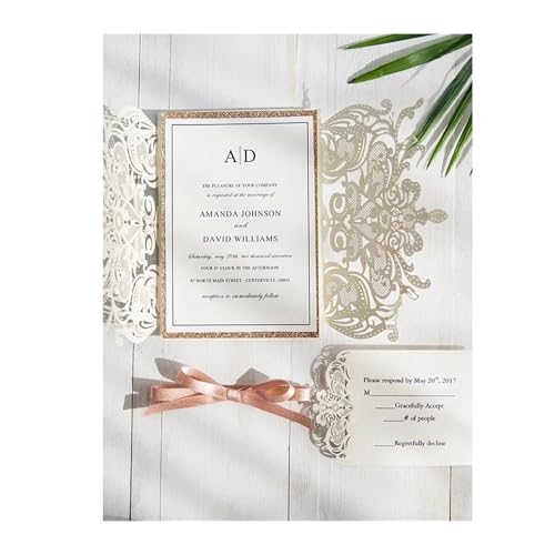 OZLCUA Rosa Hochzeitseinladung Laser Blume Gold Glitter Geburtstagseinladung(Pink) von OZLCUA