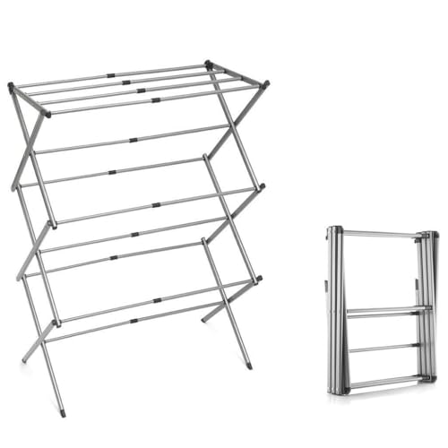 OZLMBERN Household Simple Clothes Drying Rack Extendable and Wide Towel Rack, Balcony Indoor Folding Floor Rack von OZLMBERN