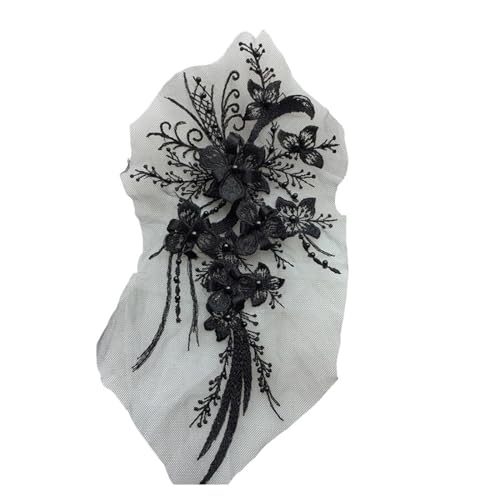 1 Stück Spitzenapplikation for Selbermachen, handgefertigtes Blumenstück, Bekleidungszubehör, 30 x 16 cm (Color : Black, Size : 30x16CM) von OZLSC