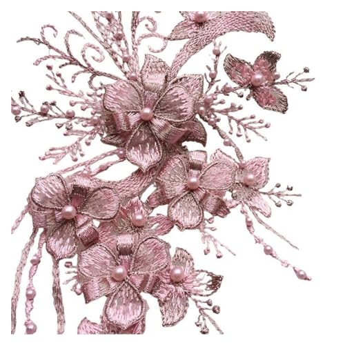 1 Stück Spitzenapplikation for Selbermachen, handgefertigtes Blumenstück, Bekleidungszubehör, 30 x 16 cm (Color : Dark Pink, Size : 30x16CM) von OZLSC