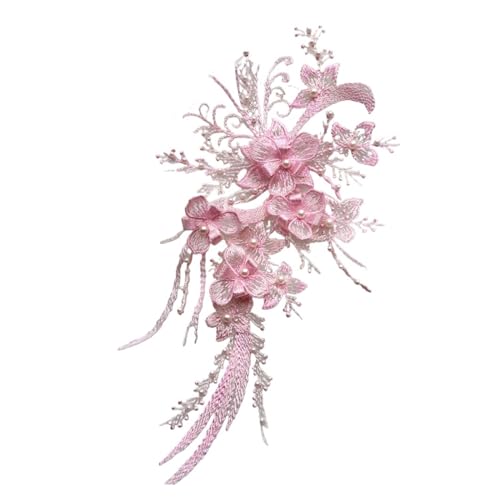1 Stück Spitzenapplikation for Selbermachen, handgefertigtes Blumenstück, Bekleidungszubehör, 30 x 16 cm (Color : Pink, Size : 30x16CM) von OZLSC