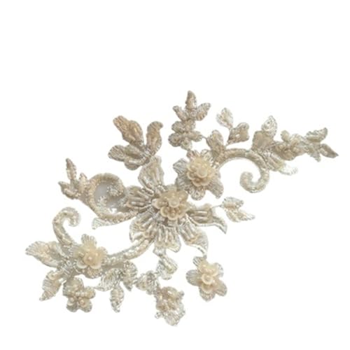2 Paar/4 Stück DIY handgefertigte Perlenapplikationen, Blumenaufnäher, Hochzeitszubehör, Spitzenstickerei-Applikation (Color : C-1, Size : 18x11cm) von OZLSC