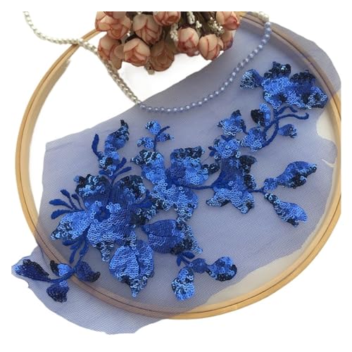 Gestickte Pailletten-Blumenapplikationen, genähte Spitzenapplikationen for Brautkleider, Partykleider-Dekoration (Color : Blue, Size : 1Piece) von OZLSC