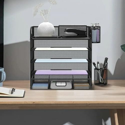 5-Stufiger Briefablage-Papier-Organizer, Mit Schublade, Mit Abgerundetem Griff, Kompakter Schreibtisch-Akten-Organizer Aus Netzgewebe füR Home-Office-ZubehöR, Schreibtisch-ZubehöR 5-Stufiger Briefablage-Papier-Organizer, Mit Schublade, Mit Abgerundetem Griff, Kompakter Schreibtisch-Akten-Organizer Aus Netzgewebe füR Home-Office-ZubehöR, Schreibtisch-ZubehöR von OZMDXKJ