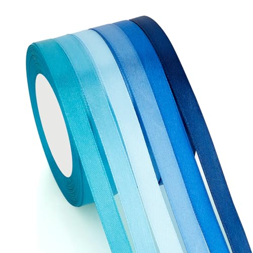 Geschenkband Blau 6 Farben Satinband 10mm×23m Schleifenband Seidenband Stoffband Seidenbänder Für DIY Handwerk Ribbon Dekoband Zum Basteln Geschenkverpackung Geburtstag Blumenstrauß Party Deko von OZOSHINE