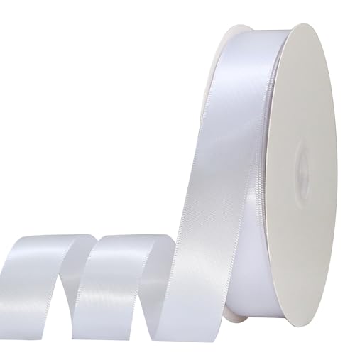 Doppelseitiges Satinband, 2,5 cm x 60 m, einfarbig, für Geschenkverpackungen, Abschlussdekorationen, Basteln, Haarschleifen, Hochzeitsdekoration, Nähen, Blumensträuße, Brautkranz (A Weiß) von OZXCHIXU