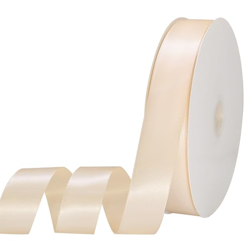 Doppelseitiges Satinband, 2,5 cm x 60 m, einfarbiges Band für Geschenkverpackungen, Abschlussdekorationen, Basteln, Haarschleifen, Hochzeitsdekoration, Nähen, Blumensträuße, Brautkranz (B Elfenbein) von OZXCHIXU