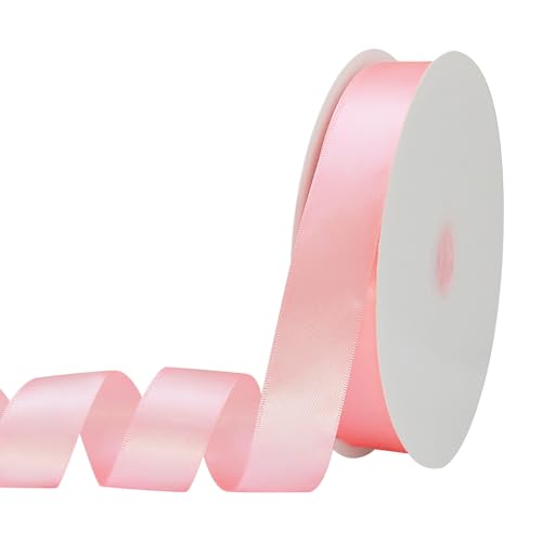 Doppelseitiges Satinband, 2,5 cm x 60 m, einfarbiges Band für Geschenkverpackungen, Abschlussdekorationen, Basteln, Haarschleifen, Hochzeitsdekoration, Nähen, Blumensträuße, Brautkranz (C Pink) von OZXCHIXU