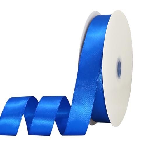 Doppelseitiges Satinband, 2,5 cm x 60 m, einfarbiges Band für Geschenkverpackungen, Abschlussdekorationen, Basteln, Haarschleifen, Hochzeitsdekoration, Nähen, Blumensträuße, Brautkranz (E Königsblau) von OZXCHIXU