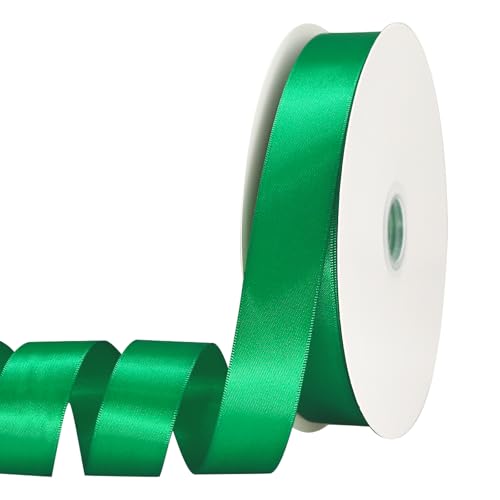 Doppelseitiges Satinband, 2,5 cm x 60 m, einfarbiges Band für Geschenkverpackungen, Abschlussdekorationen, Basteln, Haarschleifen, Hochzeitsdekoration, Nähen, Blumensträuße, Brautkranz (F Grün) von OZXCHIXU