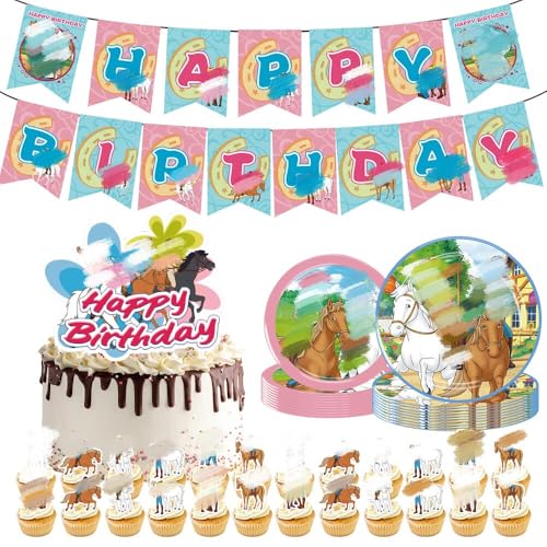 46 Stück Prinzessin Geburtstag Deko, Partygeschirr, Geburtstagsdeko Mädchen Rosa, Kindergeburtstag Set, Pappteller, Banner, Cake Dekoration, Cake Topper, Kindergeburtstag Tischdeko (10 Gäste) von OZXVXZO