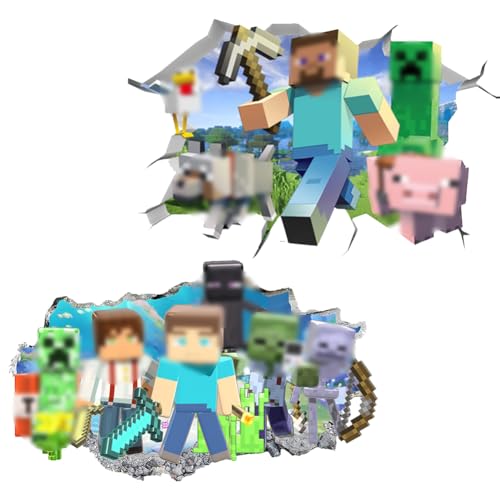 Cartoon 3D Minnecraft Wandtattoo,Cool Cartoo Wandtattoo,Wandaufkleber Cartoon Gamer Cartoon-Wanddekoration Videospiel Aufkleber3D Karikatur Game Wandsticker für Schlafzimmer Kinderzimmer Wohnzimmer von OZXVXZO