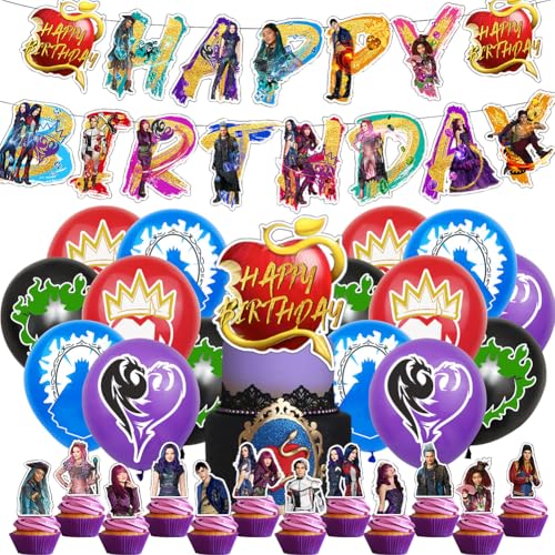OZXVXZO 32 Stück Decendants Deko Geburtstag, Descendants Luftballons Geburtstag Für Kinder, Happy Birthday Banner, Cupcake Topper, Cake Topper, Geburtstag Party Zubehör OZXVXZO 32 Stück Decendants Deko Geburtstag, Descendants Luftballons Geburtstag Für Kinder, Happy Birthday Banner, Cupcake Topper, Cake Topper, Geburtstag Party Zubehör von OZXVXZO