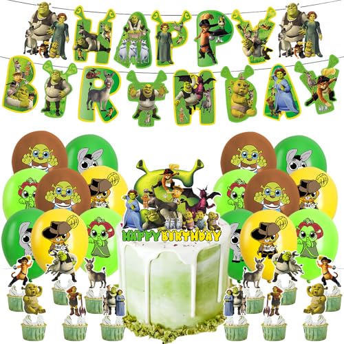 OZXVXZO 32 Stück Shrrek Deko Geburtstag, Shrrek Luftballons Geburtstag Für Kinder, Happy Birthday Banner, Cupcake Topper, Cake Topper, Geburtstag Party Zubehör OZXVXZO 32 Stück Shrrek Deko Geburtstag, Shrrek Luftballons Geburtstag Für Kinder, Happy Birthday Banner, Cupcake Topper, Cake Topper, Geburtstag Party Zubehör von OZXVXZO