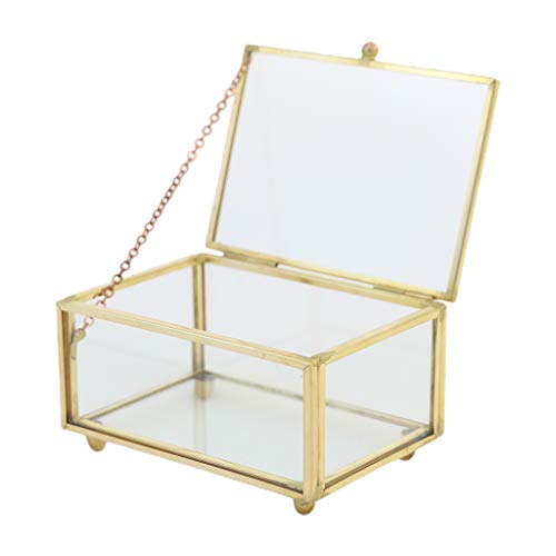Goldene Metall-Schmuckschatulle im Vintage-Stil, rechteckig, geometrisch, für Zuhause, Deko-Glasbox von Oadnijuie