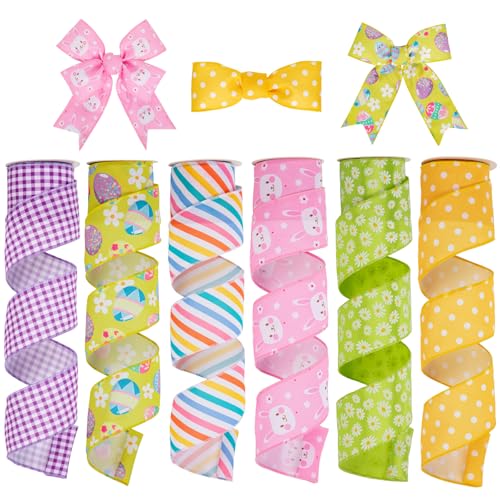 6 Rollen 30 Yard Osterband Osterei-Verpackungsband, Oster-Geschenkband für den Osterstrauß, Osterei Haarbänder Hase Satinband Geschenkband Schleifenbänder, Bänder für Party-Ei-Dekoration von Oairse