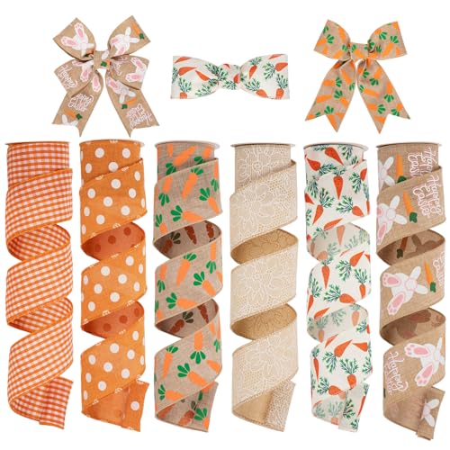 6 Rollen 30 Yard Osterband Osterei-Verpackungsband, Oster-Geschenkband für den Osterstrauß, Osterei Haarbänder Hase Satinband Geschenkband Schleifenbänder, Bänder für Party-Ei-Dekoration von Oairse